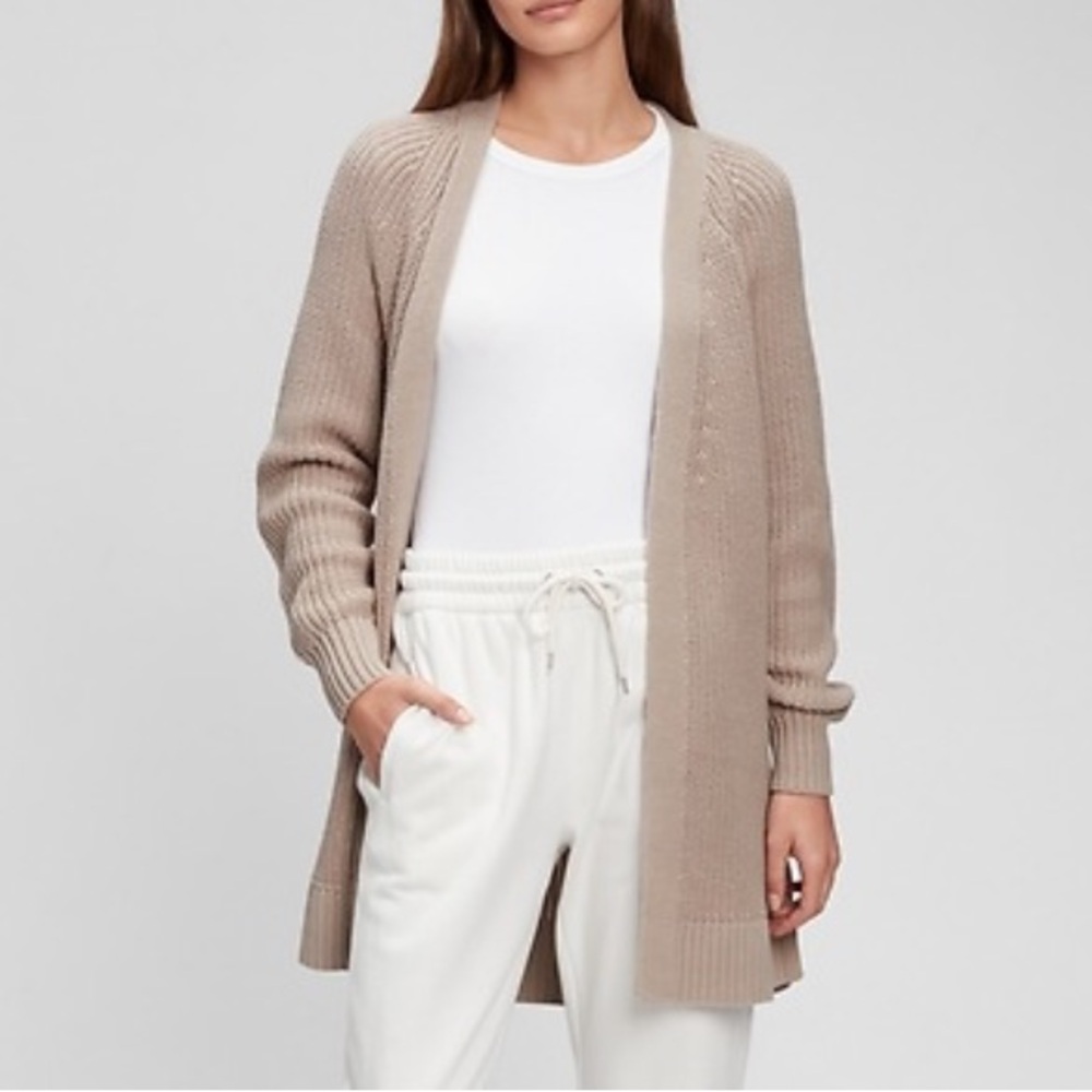 Gap Longline Shaker Sweater cardigan coat Simply Taupe Medium